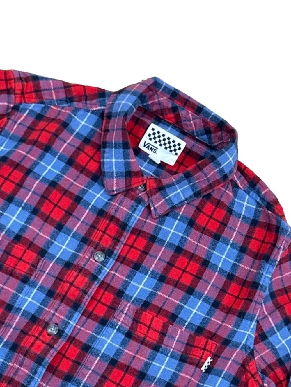 VANS Womens Flannel Button Up Shirt Long Sleeve Pockets Plaid Top 100% Cotton M